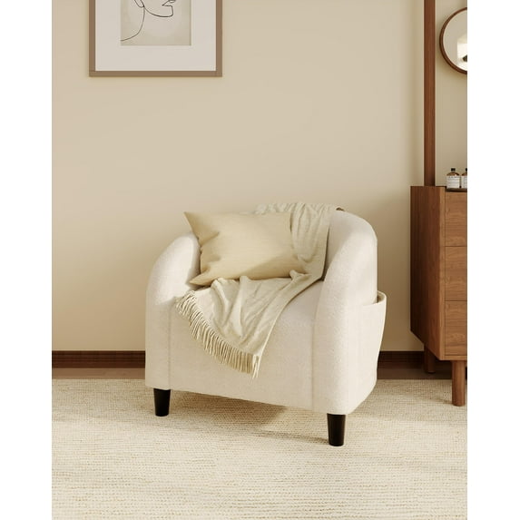 COZONY Boucle Accent Barrel Chair, Furry Sherpa Club Armchair for Living Room, Bedroom, Reception Room or Office, White