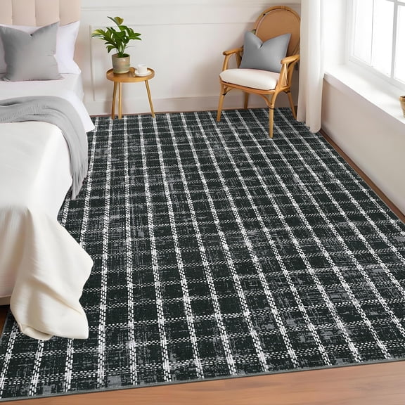 COZONY Checkered 8*10ft Area Rug, Washable Low Pile Non-Slip Geometric Rug for Living Room Bedroom