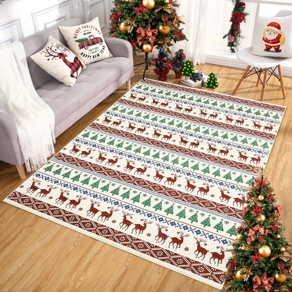 COZONY Christmas Area Rug, Colorful 4x6ft, Washable Snowflake Carpet, Soft Low Pile Non-Slip Holiday Decor for Entryway or Playroom
