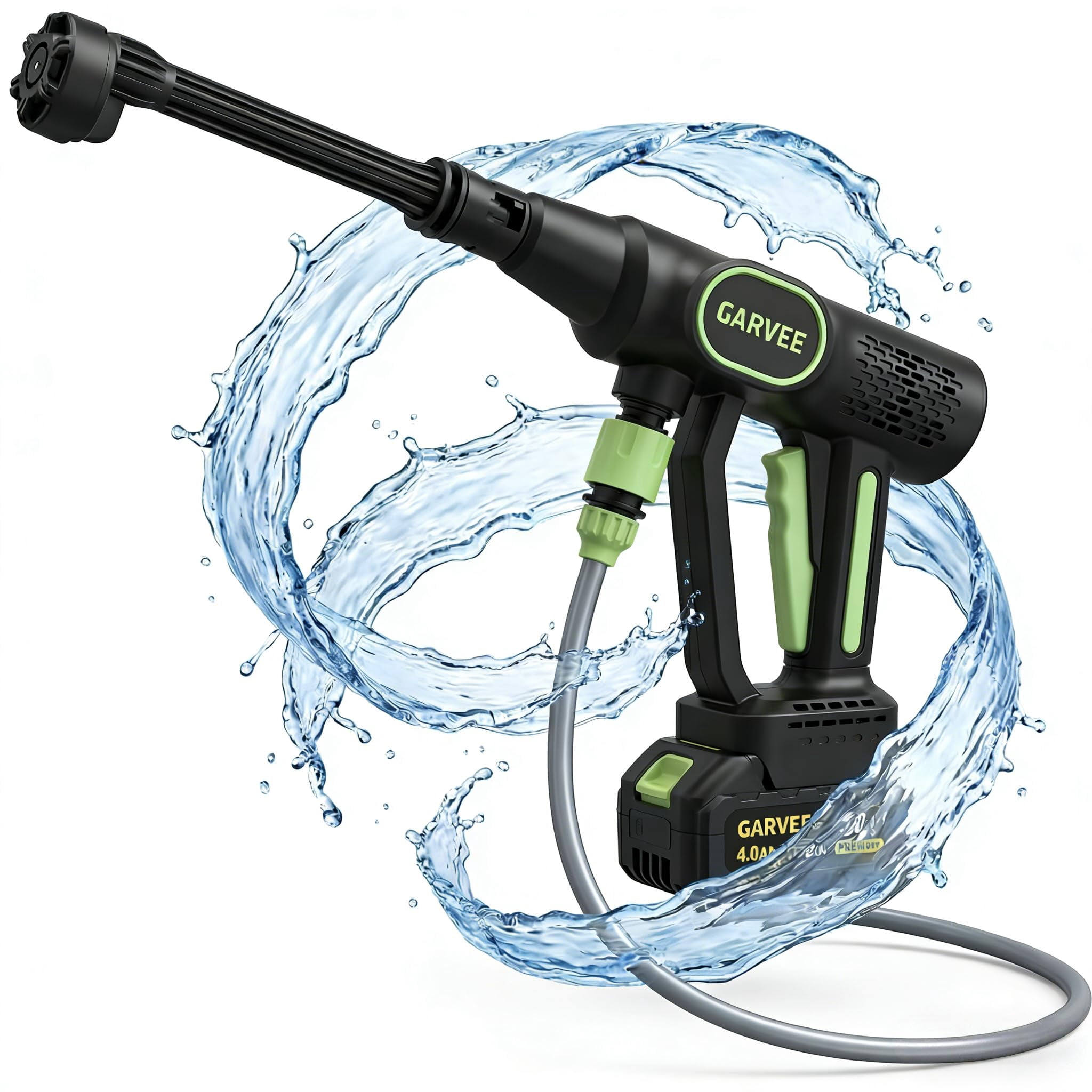 COZONY Cordless Pressure Washer with 6-in-1 Nozzle, 26FT Hose, 4.0Ah Battery, Lake Blue