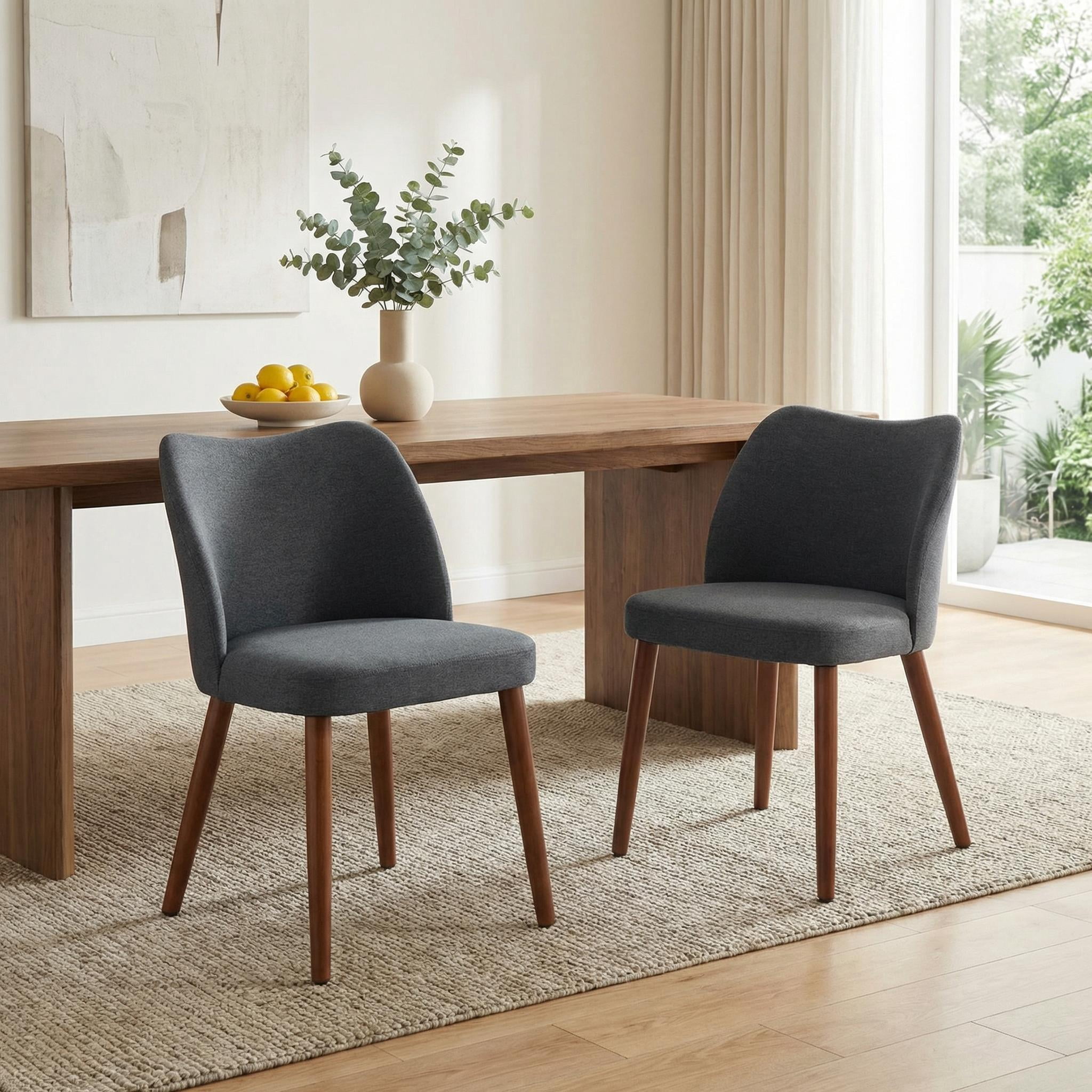 COZONY Dining Chair Set of 2, Upholstered Linen Dining Chairs with Wood Legs & Wing Backrest, for Dining Room or Living Room, Dark Gray