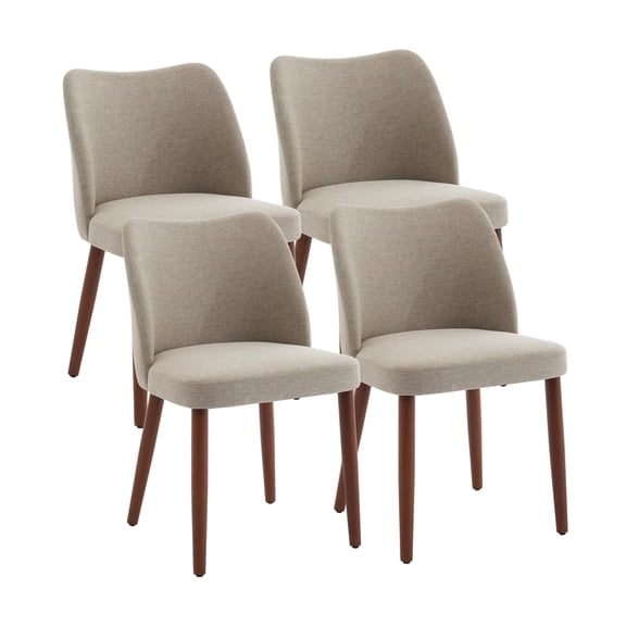 COZONY Dining Chair Set of 4, Upholstered Linen Dining Chairs with Wood Legs & Wing Backrest, for Dining Room or Living Room, Camel