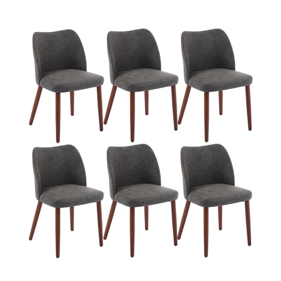 COZONY Dining Chair Set of 6, Upholstered PU Dining Chairs with Wood Legs & Wing Backrest, for Dining Room or Living Room, Dark Gray