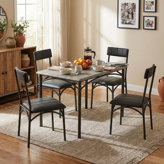 COZONY Dining Table Set With 4 Soft Cushioned Chairs and 5-Piece Kitchen Table, Featuring a Space-Saving Steel Frame Design for Kitchens, Dining Rooms, Apartments, Studios, Gray