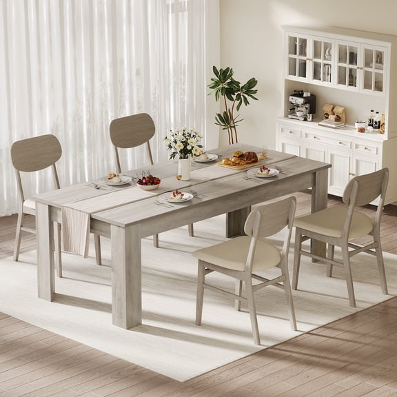 COZONY Farmhouse Dining Table for 4-6, Rectangular Wood Kitchen Table with Reinforced Legs, Retro Gray Finish,Gray