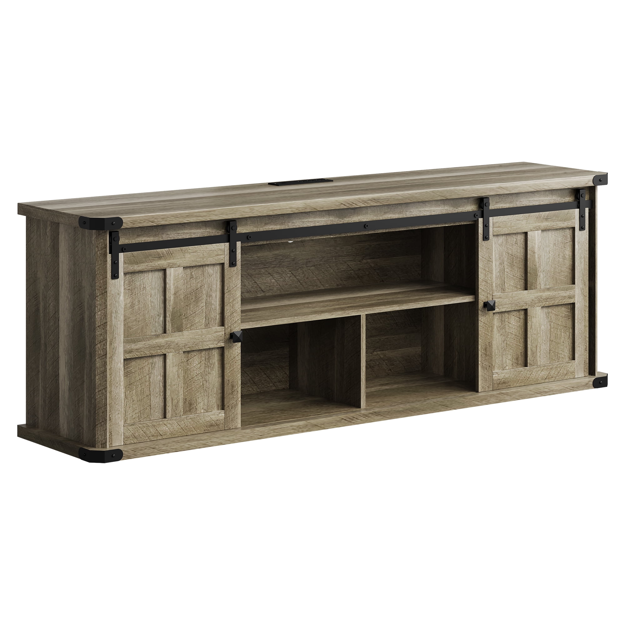 COZONY Farmhouse TV Stand for 75 Inch TV, Entertainment Center with Sliding Barn Doors and Storage Cabinets for Living Room,Light gray wood grain