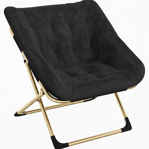 COZONY Foldable Faux Fur Armchair – Comfortable Moon Chair with Sturdy Metal Frame – For Adults, Teenagers & Children – Cozy Accent Chair – Space Saving