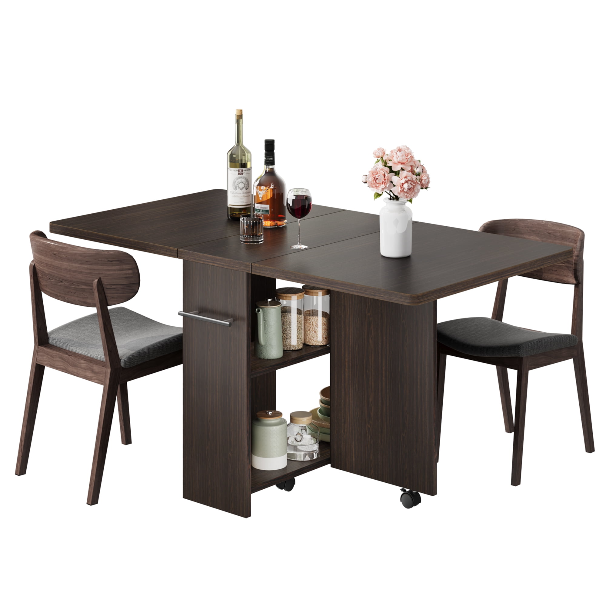 Collapsable Table Top COZONY Folding Drop Leaf Dining Table, Collapsible Space-Saving Table ...