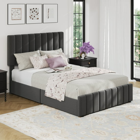 COZONY Full/Queen/King Bed Frame with 4 Storage Drawers, Adjustable Headboard, No Box Spring Needed, Easy Assembly