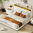 thumbnail image 1 of AOILE Full Velvet Bed Frame with LED Storage Headboard, Built-in Charging Station, No Box Spring Needed, Off White, 1 of 8