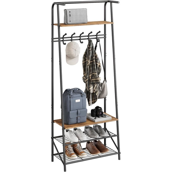 COZONY Hall Tree Entryway Bench with Storage, Wood-Look Metal Frame