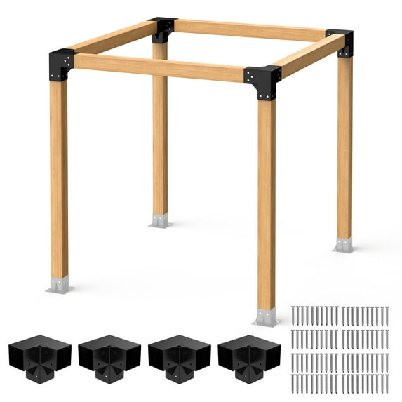 COZONY Heavy Duty Steel Pergola Brackets Kit for 6"x 6" Lumber,4 Piece Set/3 Way,Perfect for Gazebo and Patio Pergola,Woodworking Applications