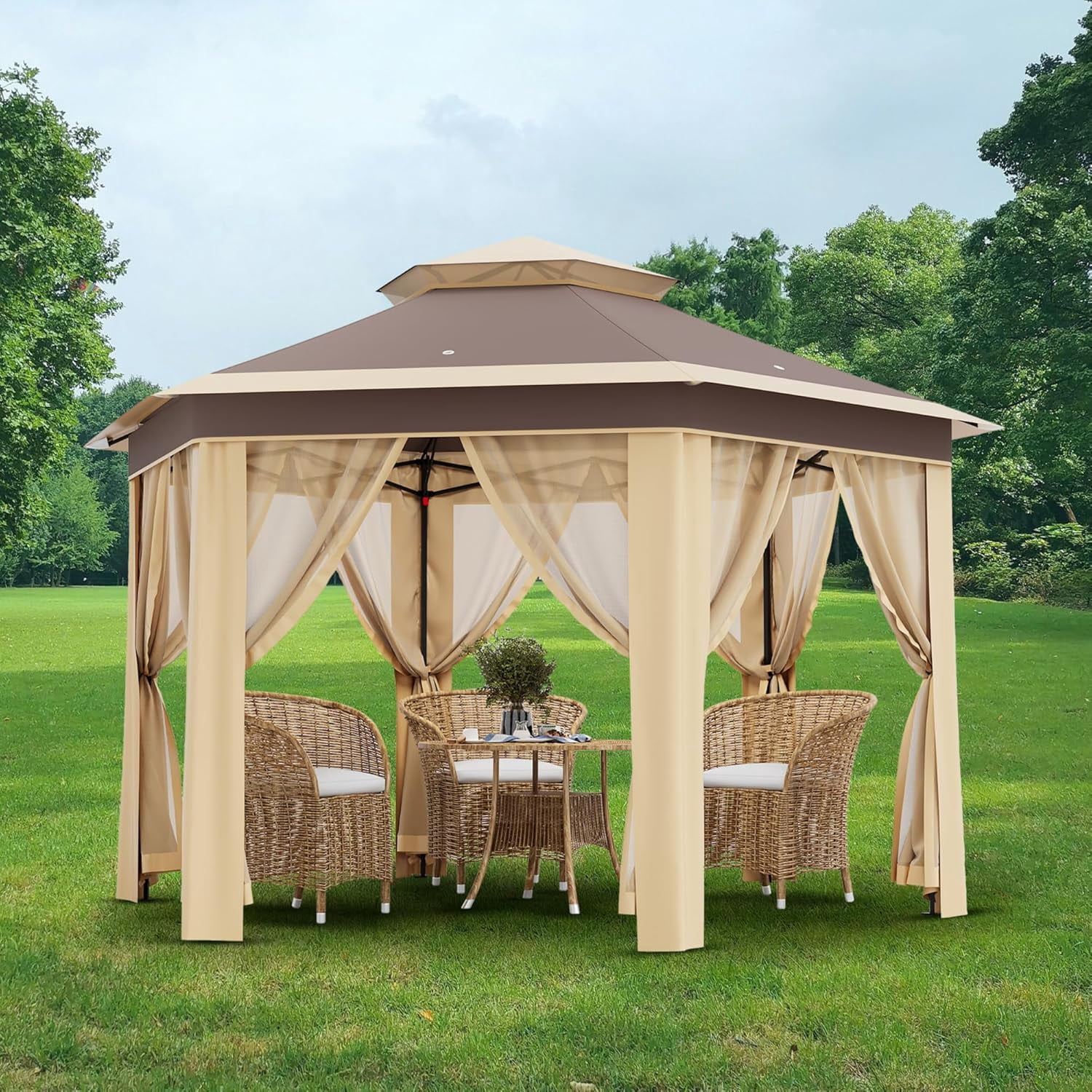 COZONY Hexagonal Pop-Up Gazebo with Mosquito Net & Vented Roof