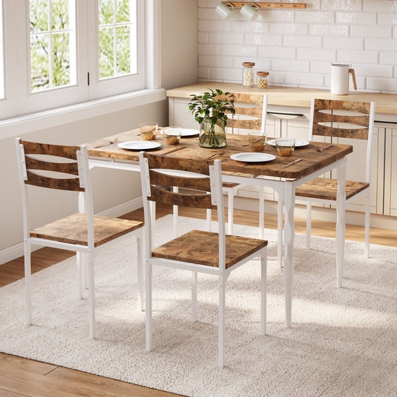 COZONY Industrial 5-Piece Dining Set for 4, Spiral-Leg Table with 4 Cushioned Chairs