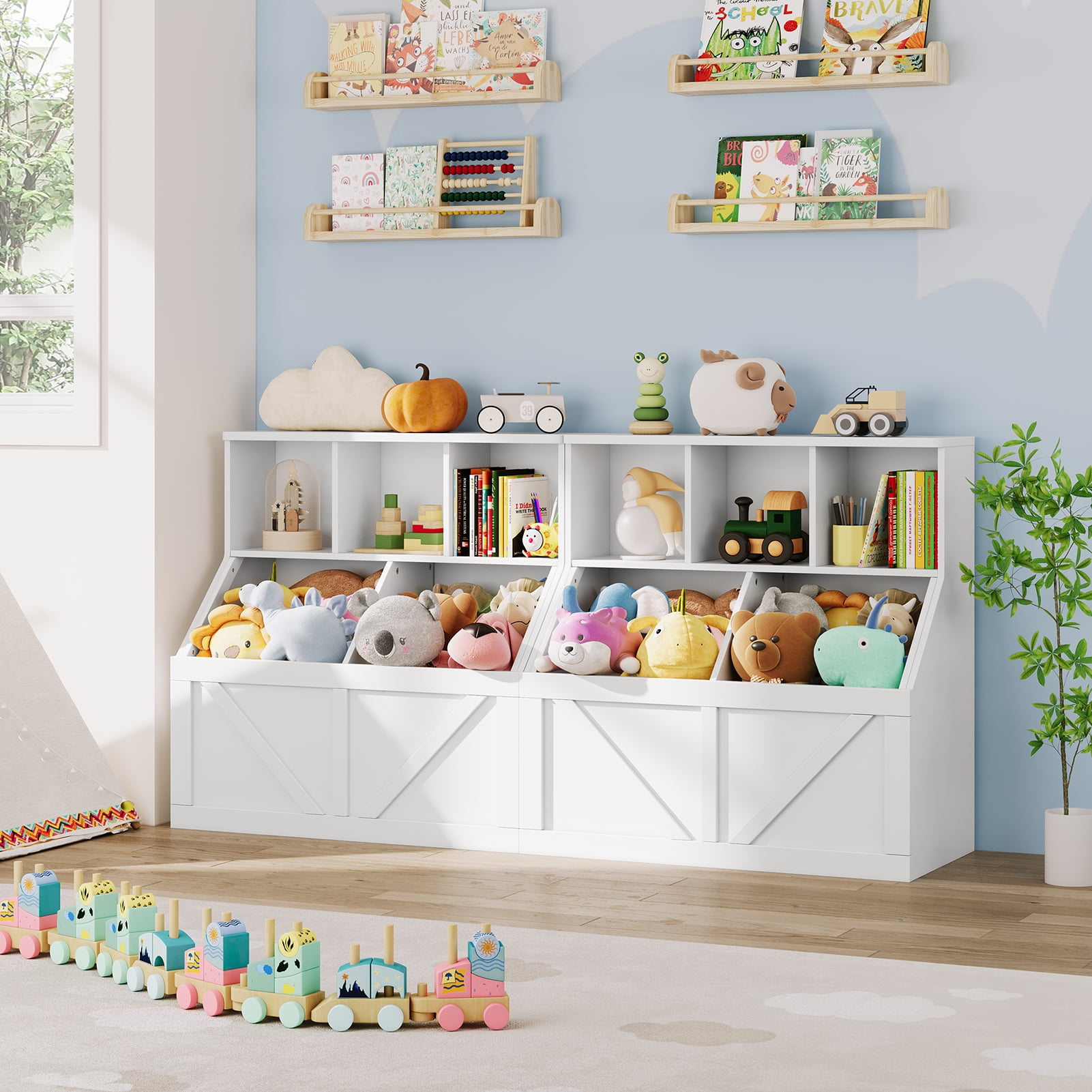 COZONY Kids Bookshelf & Toy Storage Organizer, Multi-Cube Toy Shelf with Storage Cabinets for Playroom, Bedroom, Nursery, White