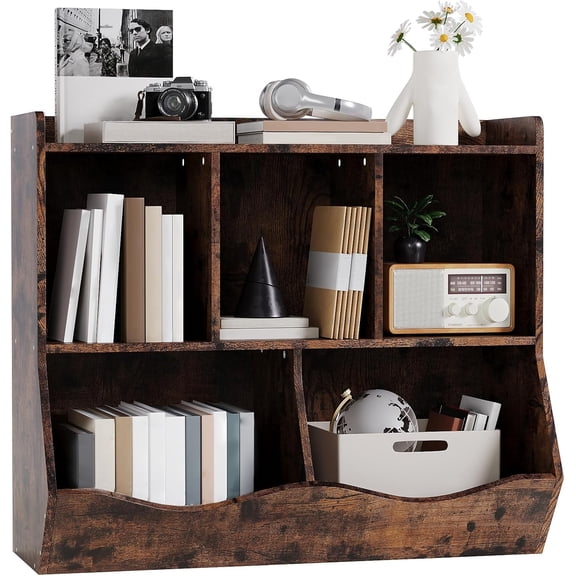 COZONY Kids Bookshelf with Storage Cubbies and Toy Organizer, Retro coloer
