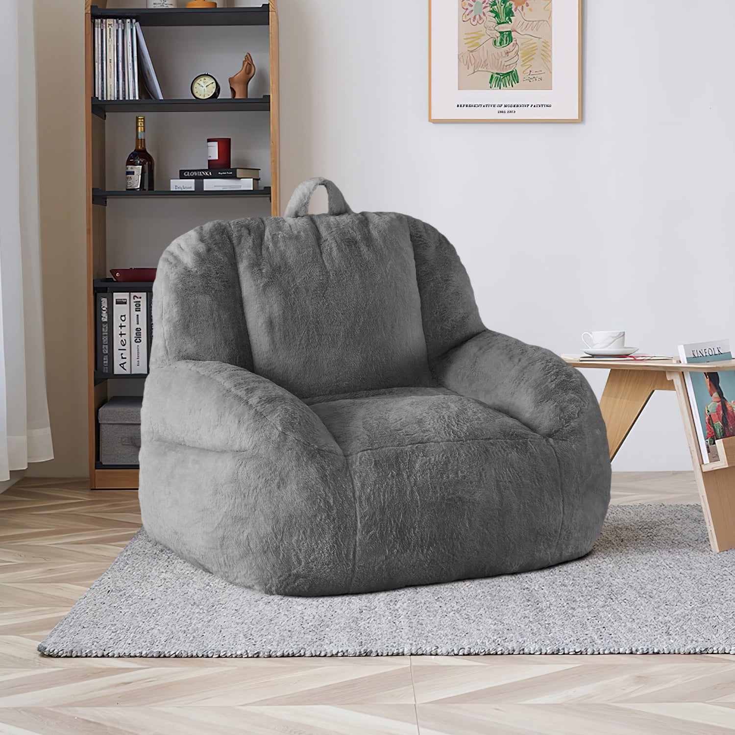 COZONY Large Bean Bag Sofa Chair for Adults and Teens with Filling, Cozy Seating for Living Room, Basement, Game Room,Dark gray