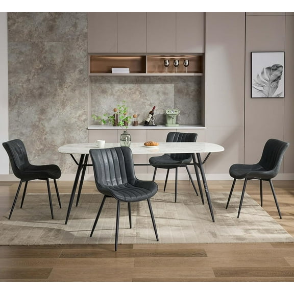 COZONY Mid Century Dining Chairs Set of 2, PU Upholstered Kitchen Chairs with Metal Legs & Backrest, Modern Armless Chairs for Kitchen, Dining Room, Living Room, Max Load 300Lbs, White