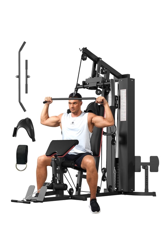 Multifunctional Home Gym Machine w/ 150 LB Weight Stack & Pulley System for Full Body Workout,Black