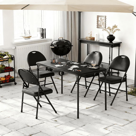 COZONY Portable 5-Piece Folding Card Table and Chairs Set, PU-Padded Seats, Non-Slip Feet, No Assembly
