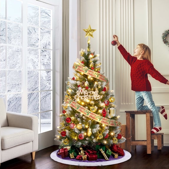 COZONY Pre-Lit Artificial Christmas Tree, 150 LED Lights, 8 Lighting Modes, Foldable Stand, Foot Pedal, Holiday Decor