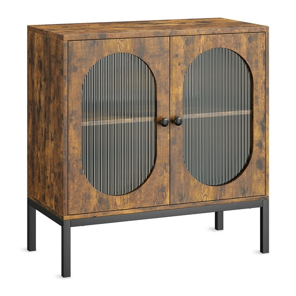 COZONY Rattan Cabinet, Sideboard Storage Cabinet with Glass Doors and Shelves, Buffet Console Cabinet with Drawers, for Kitchen, Living Room, Dining Room, Hallway, Retro, 31.5*15.7*32.6"