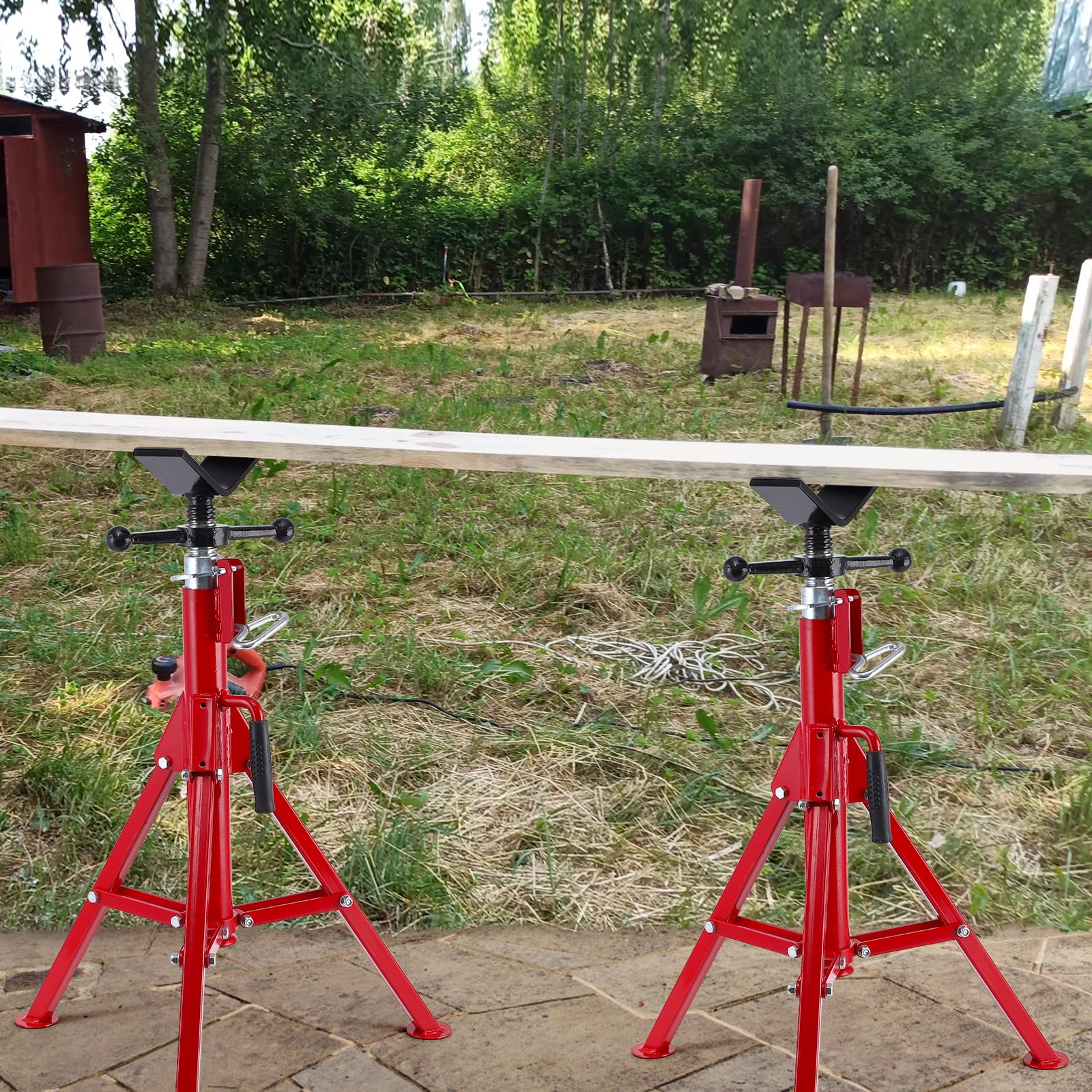 COZONY Red V Head Pipe Jack Stand with Casters, Adjustable Height 28-52 Inch, 2500 LB Heavy Duty Steel Stand,Red