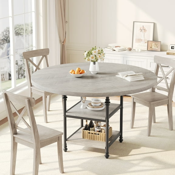 COZONY Roman Column Round Dining Table for 4-6, 47" Circle Table with Storage Shelf, Metal Frame, 200 lb Capacity,Gray