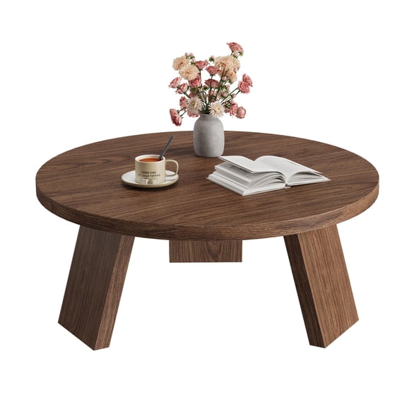 COZONY Round Coffee Table with Inclined Legs, Modern Wooden Circle Center Table, Accent Cocktail Table for Living Room, Bedroom,Walnut