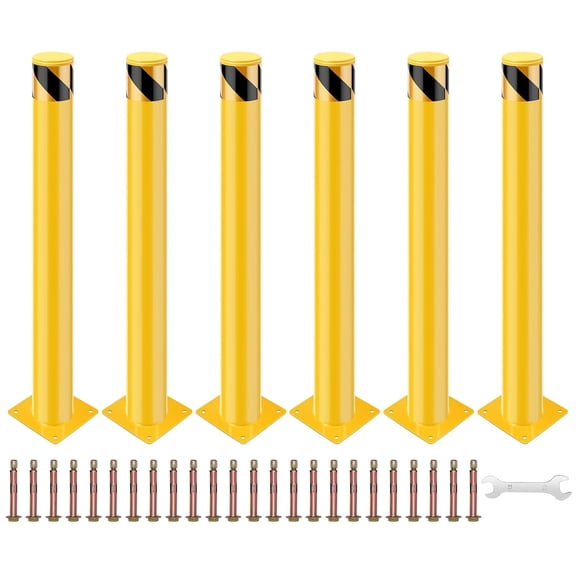 COZONY Safety Bollard Post, 48'' Height x 4.5" Diameter Removable Steel Parking Post Barrier, Yellow, 4/6/8 Pack