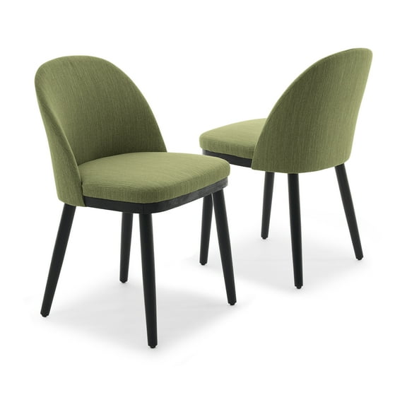 COZONY Set of 2 Mid-Century Linen Dining Chairs, High Back Ergonomic Design with Hollowed Backrest, Wood Legs & Adjustable Feet for Kitchen & Dining Room,Green