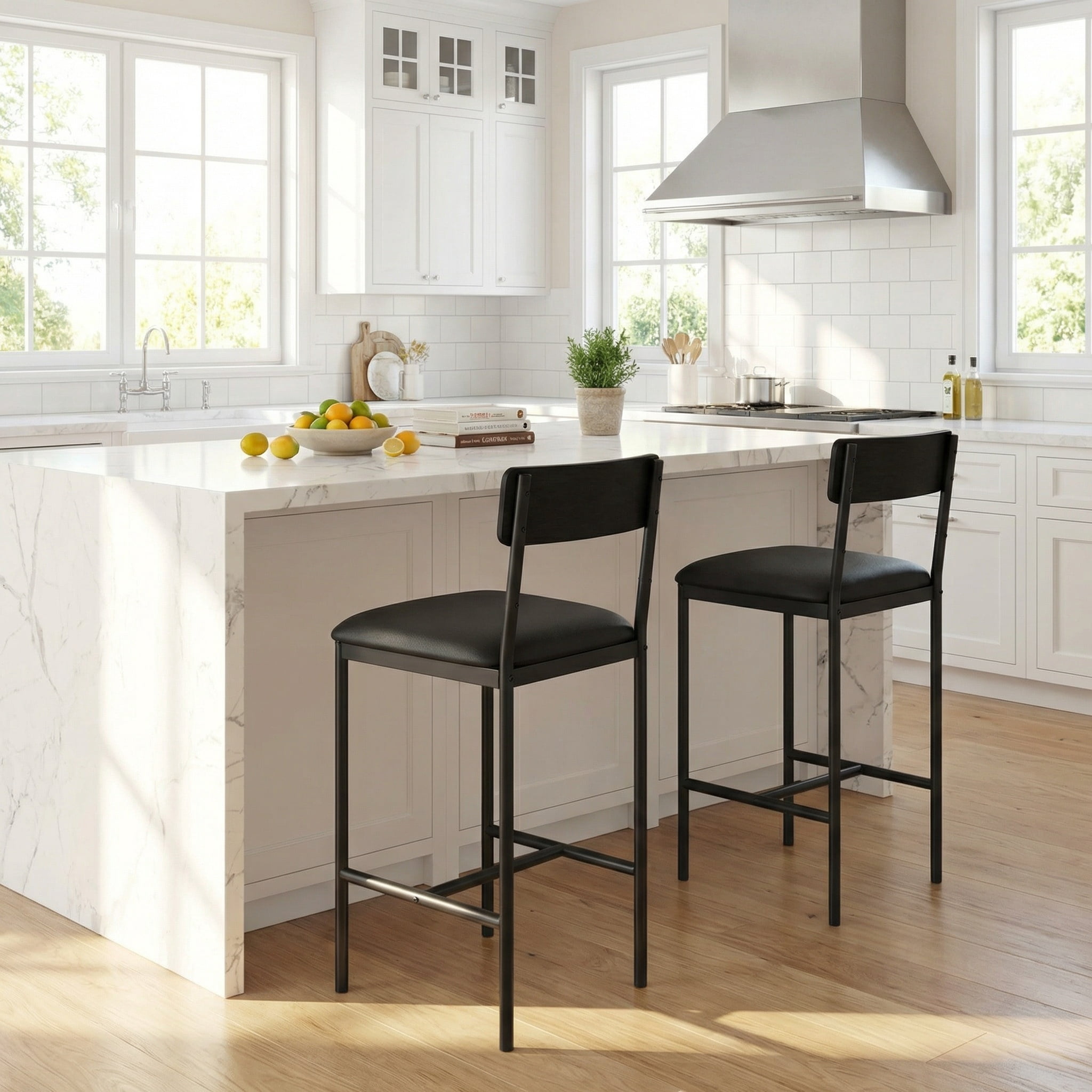 COZONY Set of 2/4 Bar Stools, Counter Height with Back & Upholstered Seat, Footrest for Kitchen Island, Bars