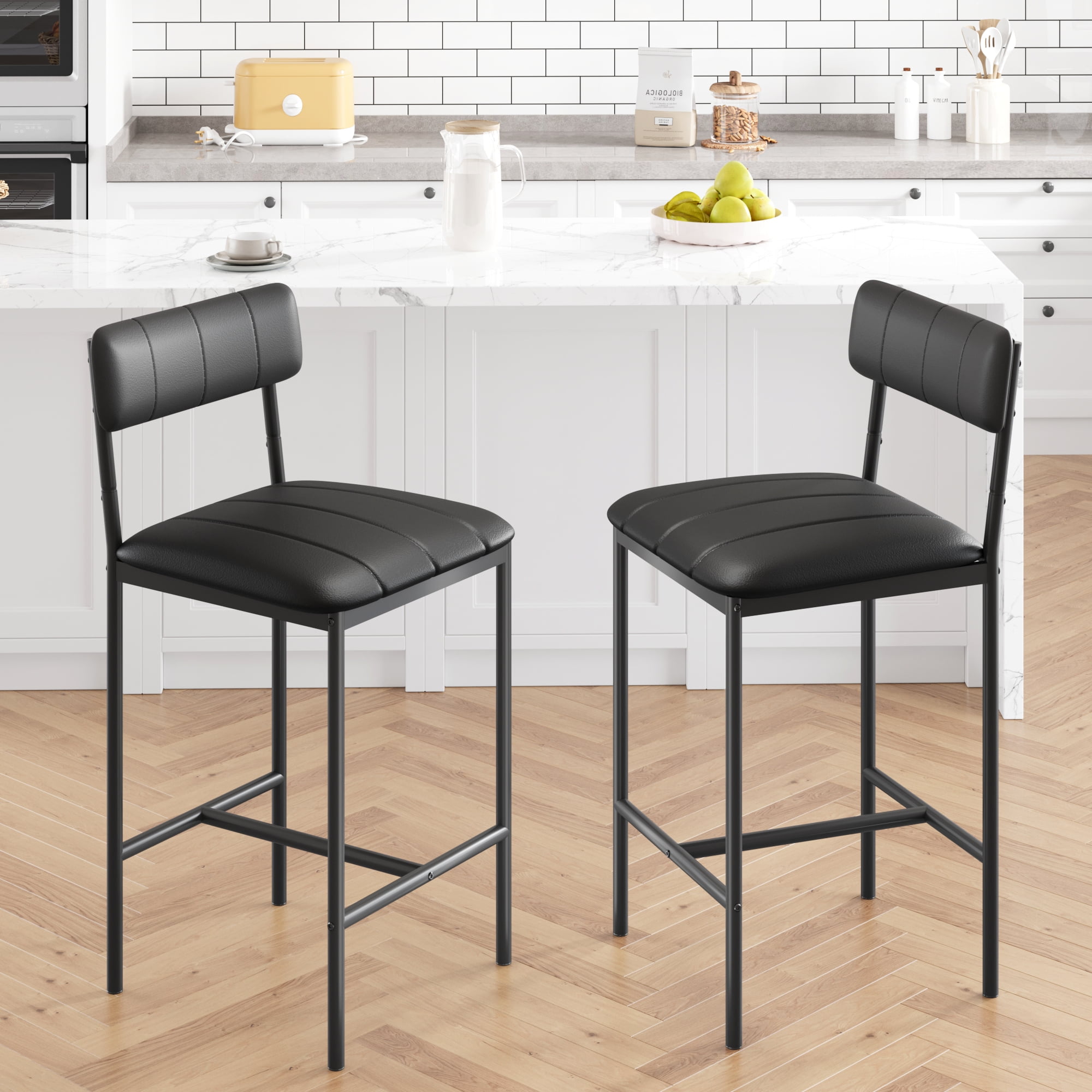 COZONY Set of 2 Dining Chairs, Modern Mid-Century Upholstered PU Leather Seats with Ergonomic Backrest