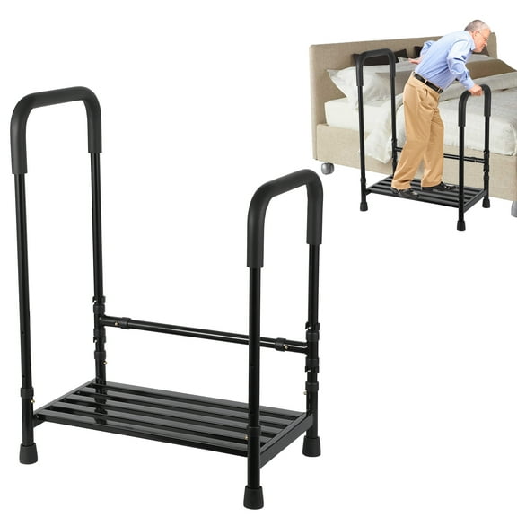 COZONY Step Stool with Handle and Non-Skid Platform, Non-adjustable Height Double Handrail 1-Tier 8.5"-16.5", Holds 440 Lbs for Seniors, Adults,Black