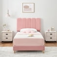 thumbnail image 1 of COZONY Twin Bed Frame with Velvet Upholstered Headboard and Sturdy Wood Slats Support,76.9*40.9*42.1", Pink Upholstered Bed Frame, No Box Spring Needed, Noise-Free, Easy to Assemble., 1 of 8