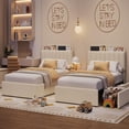 thumbnail image 1 of COZONY Twin XL Boucle Upholstered Platform Bed Frame with Storage Headboard Shelf & 2 Drawers, No Box Spring Needed, Beige, 1 of 9