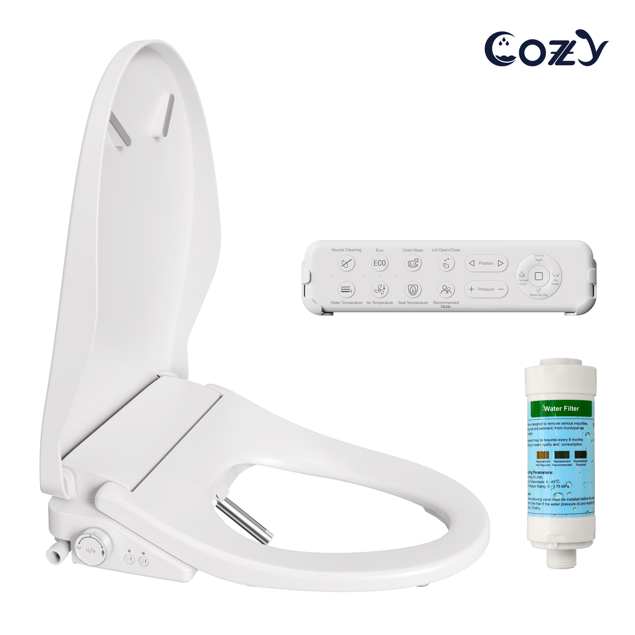 COZY Electric Bidet Toilet Seat, 15.4 x 19.9 Inch, Adjustable Bidet Toilet Seats