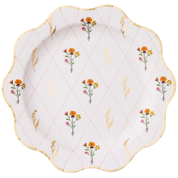 Bonjour Fte Fall Flower Large Paper Dinner Plates, Disposable Party Supplies, 8 Count, 11 Inch, Thanksgiving