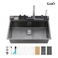thumbnail image 1 of COZY Kitchen Sink Whale Digital Waterfall Sink, Flying rain Waterfall Kitchen Sink with Pull Down Sprayhead Faucet and Pressurized Cup Washer, 33"×22″ Stainless Steel Single Bowl Sink, SS-BL10-332212, 1 of 21
