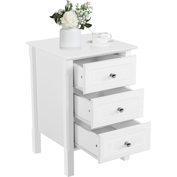 COZY ROOT  Modern Nightstand with 3 Drawer and Solid Wood Legs, Bedside Table with Spacious Drawer Storage, 3-Drawer Bedside Cabinet Side Table for Bedroom Home Office, 16″ L×16″ W×24″ H, White