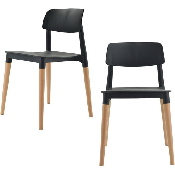 COZYBLOCK Bel Dining Bistro Cafe Style Modern Minimalist Side Chair Set of 2 (Black)