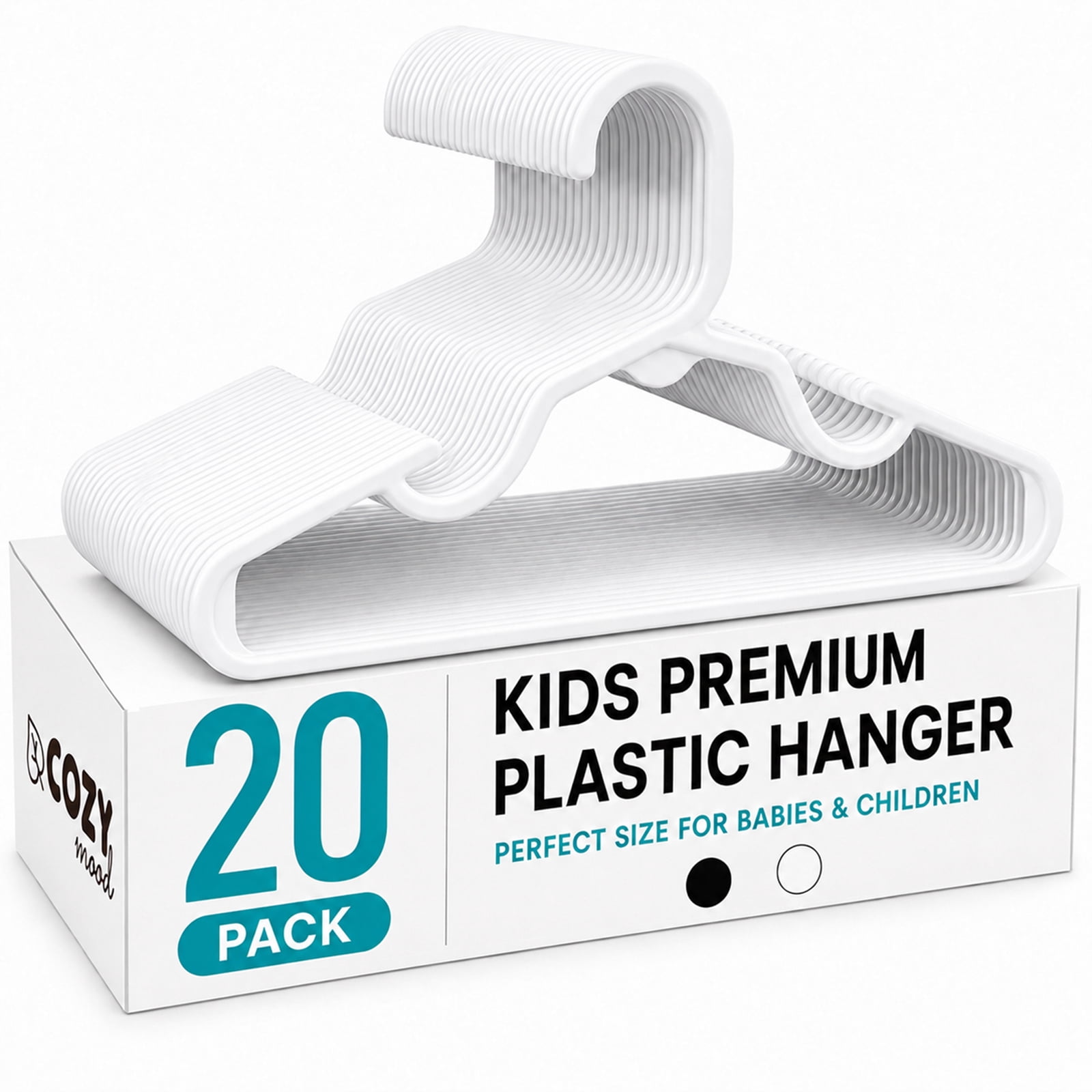 Cozymood Baby Hangers 20 Pack, Kids Plastic Hangers, Space Saving Toddler Hangers for Infant & Child Clothes, Baby Clothes Hangers for Shirts, Pants, Coats, White