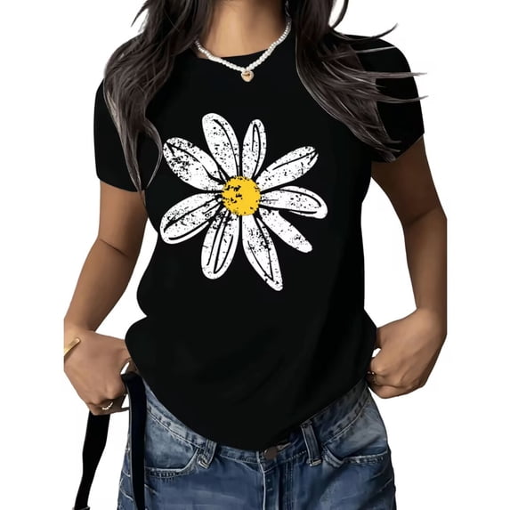 COZYMY Women's Cute Flower Graphic Short Sleeve Shirt Soft Cotton Green Oversized Summer Tee