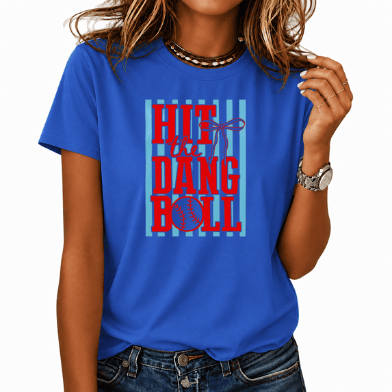COZYMY Women's Hit The Dang Ball Baseball Bow Striped Graphic Short Sleeve T-Shirt Sports Casual Tees Tops