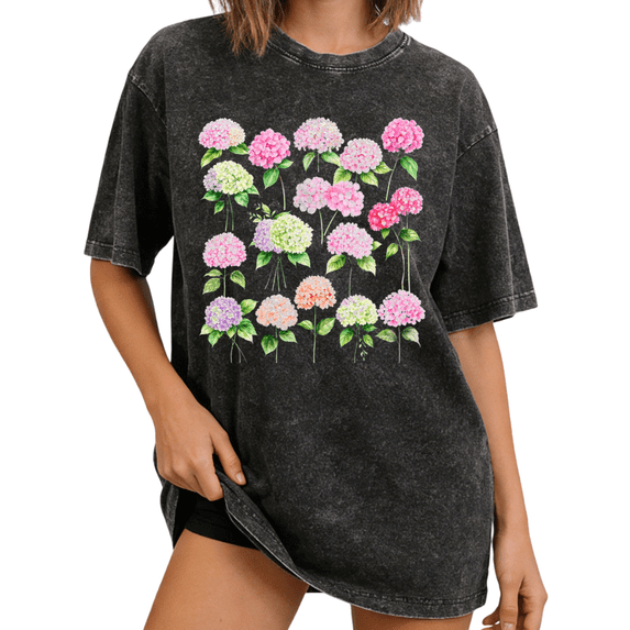 COZYMY Women's Soft Pastel Flower Graphic Vintage Washed T-Shirt Short Sleeve Loose Fit Summer Tee