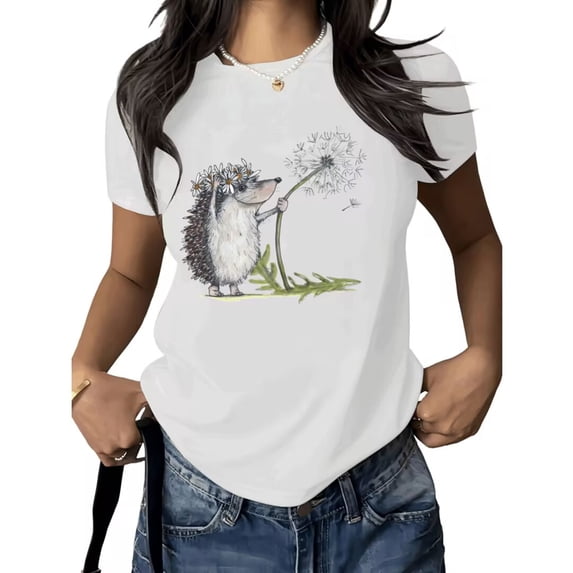 COZYMY Women's Storybook Art Graphic Short Sleeve T-Shirt Soft Cotton Black Crewneck Summer Tee