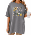 thumbnail image 1 of COZYMY Women's Vibrant Wildflower Graphic Short Sleeve Shirt Soft Cotton Black Crewneck Summer Tee, 1 of 6