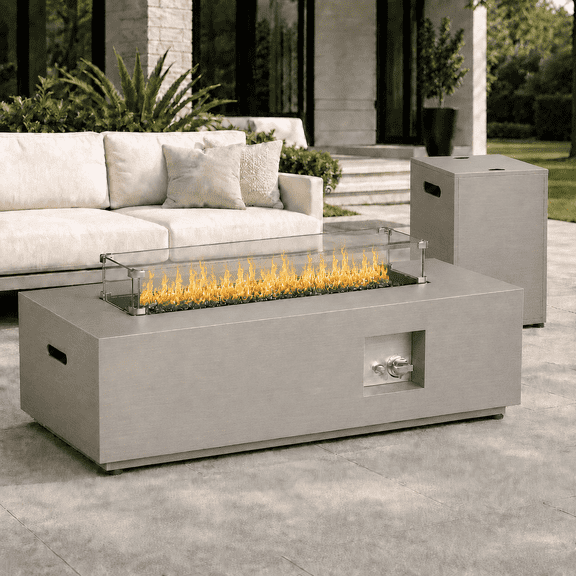 COZYNET 42 in x 20 in Rectangle 50001 BTU Propane Powder Coating Finish Metal Fire Pit Table with Adjustable Flame