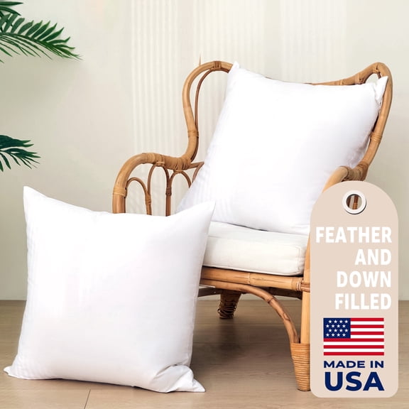 COZY ONE 20x20 Decorative Throw Pillow Inserts 2pk, Feather Down Filling with 100% Cotton Cover, Made in USA