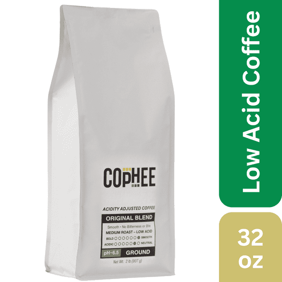 COpHEE - Low Acid Coffee for Reflux, Heartburn and Indigestion - 32 oz Ground Medium Roast Arabica